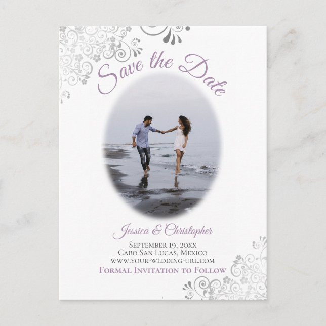 Silver Frills Lavender Wedding Save the Date Photo Announcement Postcard (Front)