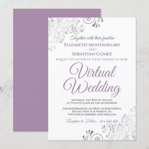 Silver Frills Lavender & White Virtual Wedding Invitation