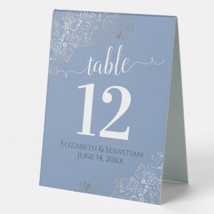 Silver Frills Light Blue Wedding Table Number