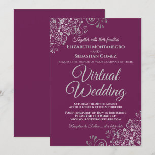 Silver Frills Magenta Plum Chic Virtual Wedding Invitation