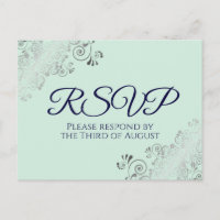 Silver Frills Mint Green & Navy Blue Wedding RSVP