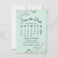Silver Frills Mint Green & Navy Wedding Calendar