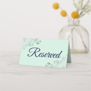Silver Frills Mint & Navy Elegant Wedding Reserved Place Card