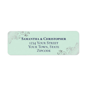 Silver Frills Mint & Navy Wedding Return Address