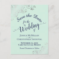 Silver Frills Mint & Navy Wedding Save the Date
