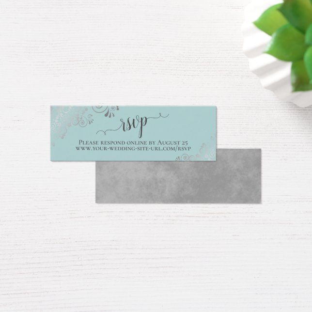 Silver Frills Mint Teal Wedding RSVP Online Card (Desk)