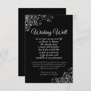 Silver Frills on Black Wedding Wishing Well Poem Enclosure Card