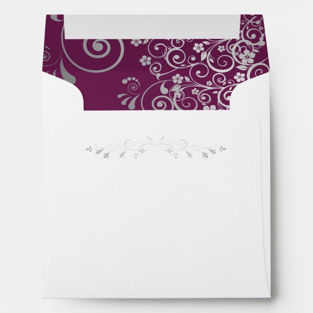 Silver Frills on Cassis Purple Square Wedding Envelope (Back (Bottom))