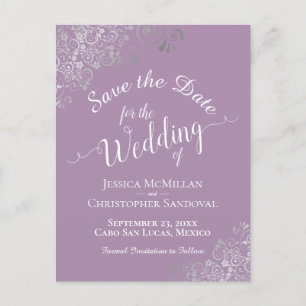 Silver Frills on Lavender Wedding Save the Date Announcement Postcard