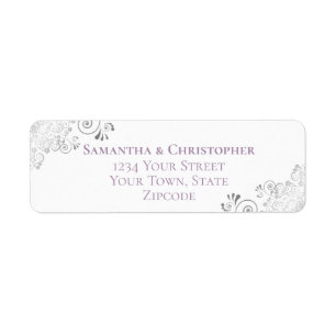 Silver Frills Purple White Wedding Return Address
