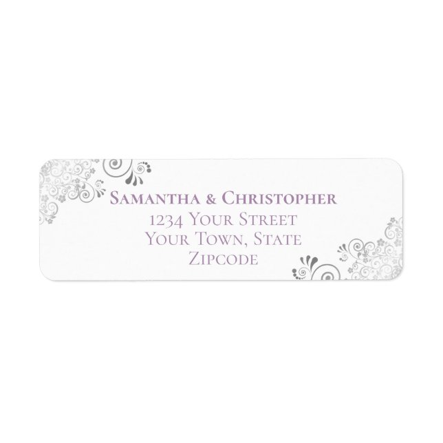 Silver Frills Purple White Wedding Return Address (Front)