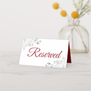 Silver Frills Red & White Elegant Wedding Reserved Place Card