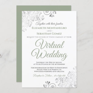 Silver Frills Sage Green & White Virtual Wedding Invitation