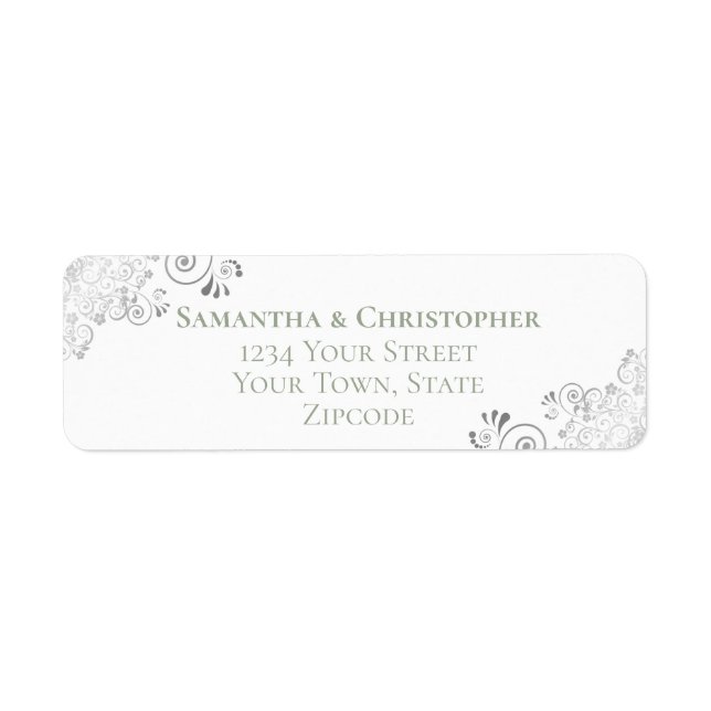 Silver Frills Sage on White Wedding Return Address (Front)