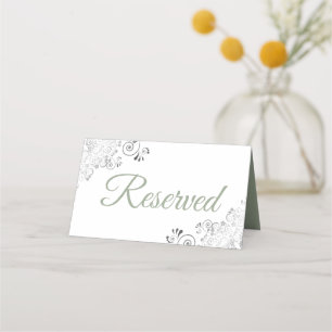 Silver Frills Sage White Elegant Wedding Reserved Place Card