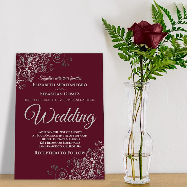 Silver Frills Simple Chic Burgundy Wedding Invitation (Creator Uploaded)