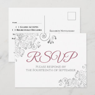 Silver Frills Simple Chic Dusty Rose Wedding RSVP Postcard
