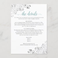 Silver Frills Teal on White Wedding Details