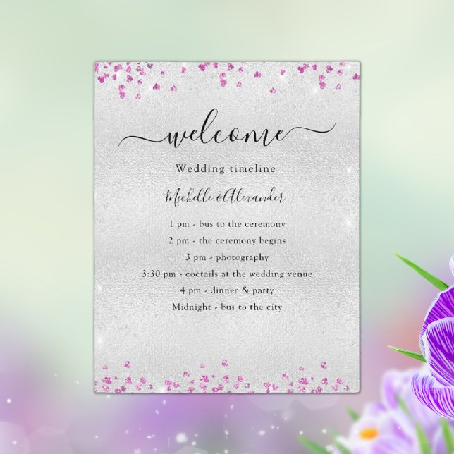 Silver fuchsia pink hearts wedding program (Creator Uploaded)