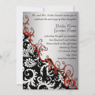 Silver & Fuchsia Vintage Damask Romantic Swirl Invitation
