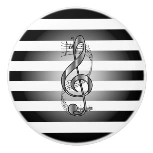 Silver G Clef ~ Musical Scroll ~ B/W Striped ~*~ Ceramic Knob