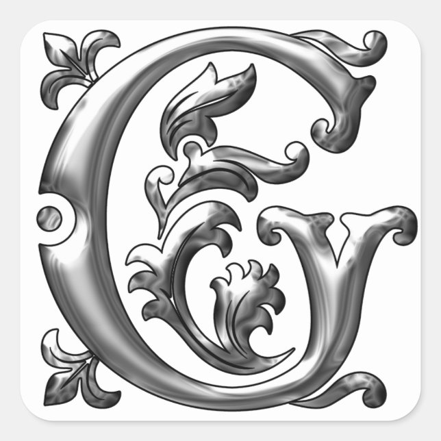 Silver G Monogram/ Initial G l Letter Sticker (Front)