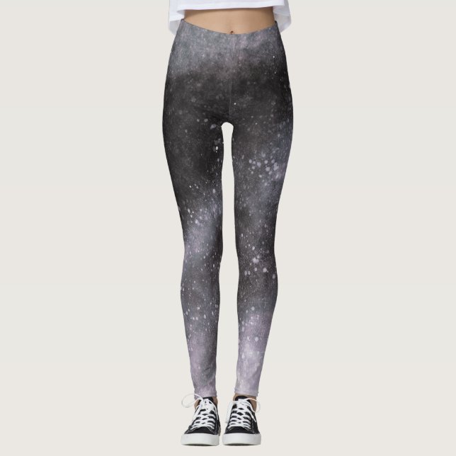 Silver Galaxy Sparkle Abstract  Leggings (Front)