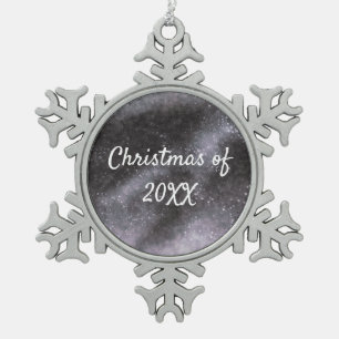 Silver Galaxy Sparkle Abstract Personalised Snowflake Pewter Christmas Ornament