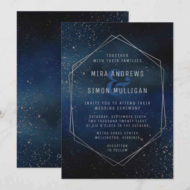 Silver Galaxy Wedding Invitation (Front/Back)