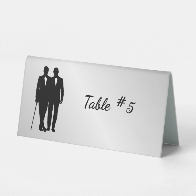 Silver Gay Wedding Grooms with Names and Date  (Front)