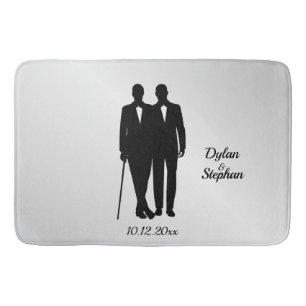 Silver Gay Wedding Grooms with Names and Date Bath Mat