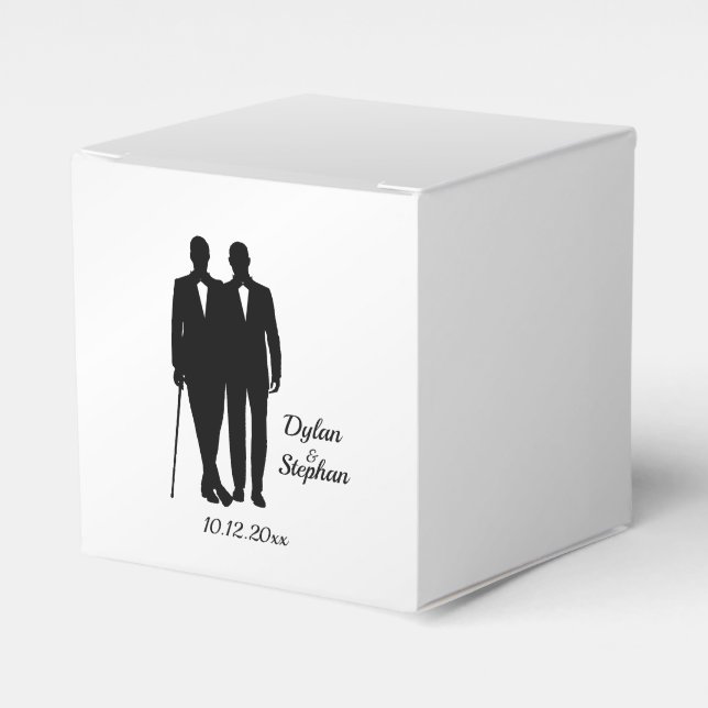 Silver Gay Wedding Grooms with Names and Date  Favour Box (Front Side)