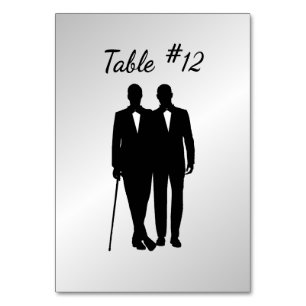 Silver Gay Wedding Grooms with Names and Date  Table Number