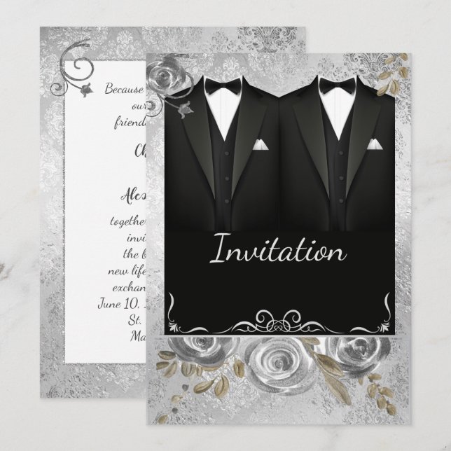 Silver Gay Wedding Invitation (Front/Back)