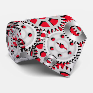 Silver Gears on Red Steampunk Engineering Gearhead Tie