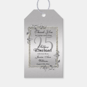 Silver Gem & Glitter 25th Birthday Party  Gift Tags