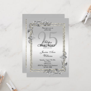 Silver Gem & Glitter 25th Birthday Party Invitation