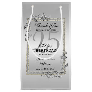 Silver Gem & Glitter 25th Birthday Party Small Gift Bag