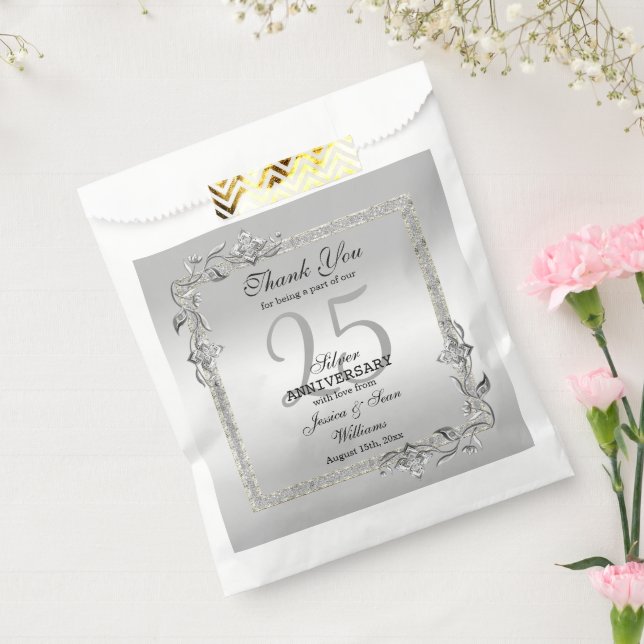 Silver Gem & Glitter 25th Wedding Anniversary Favour Bags (Sealed)