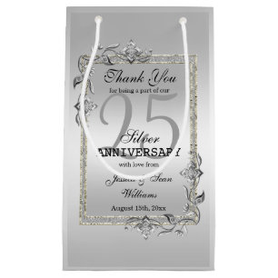 Silver Gem & Glitter 25th Wedding Anniversary Small Gift Bag