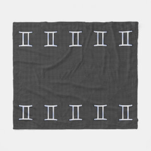 Silver Gemini Sign on Charcoal Carbon Fibre Print Fleece Blanket
