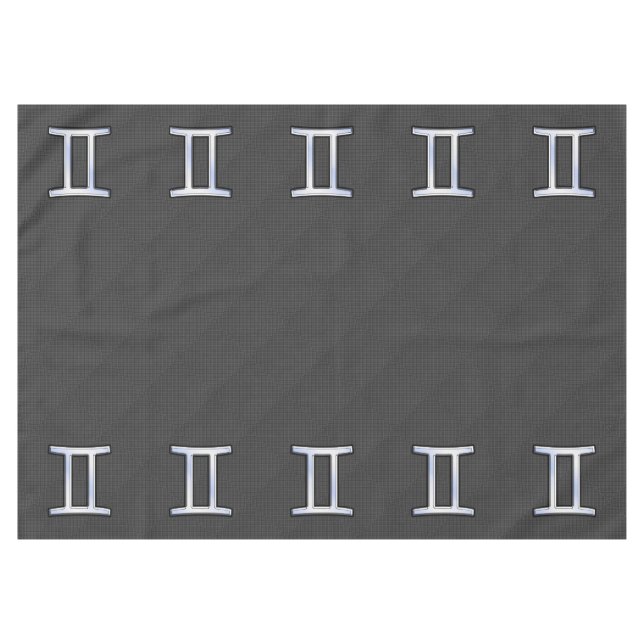 Silver Gemini Sign on Charcoal Carbon Fibre Print Tablecloth (Front (Horizontal))