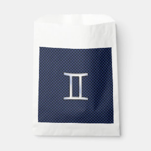 Silver Gemini Zodiac Sign Blue Carbon Fibre Print Favour Bags