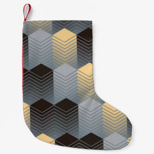 Silver geometric buildings, abstract pattern. small christmas stocking