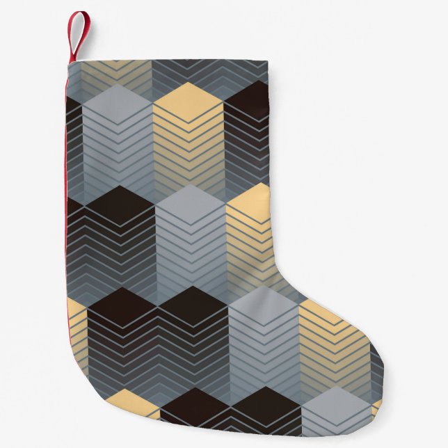 Silver geometric buildings, abstract pattern. small christmas stocking (Front)