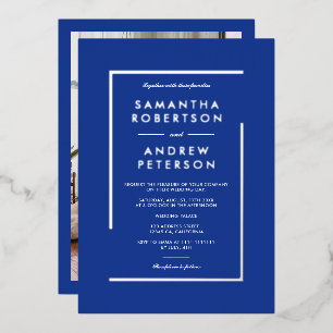 Silver geometric frame photo wedding blue