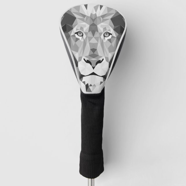Silver Geometric Lion Golf Head Cover (Front)