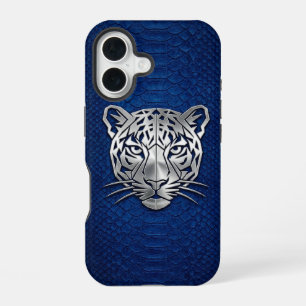 Silver Geometric Tiger Blue Snakeskin iPhone 16  Case