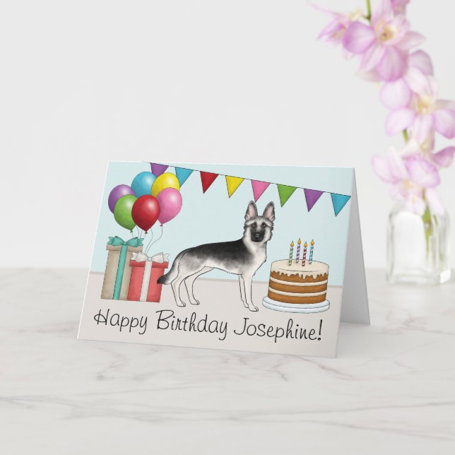 Silver German Shepherd Dog Colourful Happy Birthda Card (Orchid)