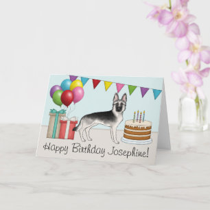 Silver German Shepherd Dog Colourful Happy Birthda Card